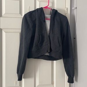 brandy melville cropped dark grey zip up